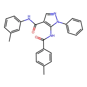 5-[(4-methylbenzoyl)amino]-N-(3-methylphenyl)-1-phenylpyrazole-4-carboxamide structure