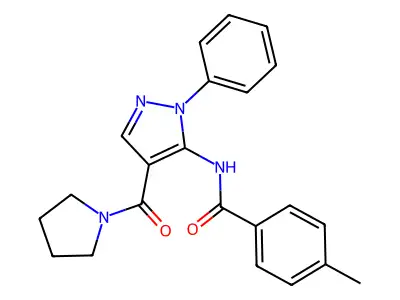 4-methyl-N-[2-phenyl-4-(pyrrolidine-1-carbonyl)pyrazol-3-yl]benzamide structure