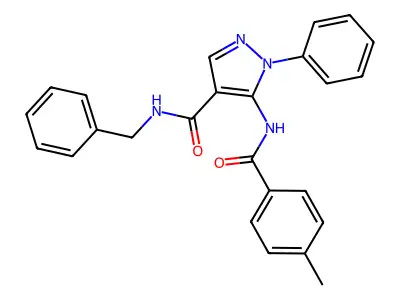 N-benzyl-5-[(4-methylbenzoyl)amino]-1-phenylpyrazole-4-carboxamide structure