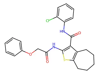 N-(2-chlorophenyl)-2-[(2-phenoxyacetyl)amino]-5,6,7,8-tetrahydro-4H-cyclohepta[b]thiophene-3-carboxamide structure