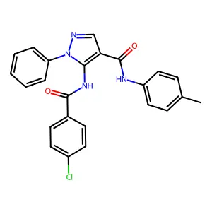 5-[(4-chlorobenzoyl)amino]-N-(4-methylphenyl)-1-phenylpyrazole-4-carboxamide structure