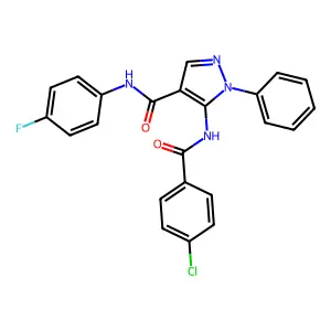 5-[(4-chlorobenzoyl)amino]-N-(4-fluorophenyl)-1-phenylpyrazole-4-carboxamide structure