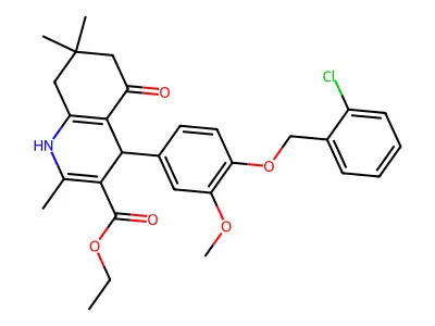 ethyl 4-{4-[(2-chlorobenzyl)oxy]-3-methoxyphenyl}-2,7,7-trimethyl-5-oxo-1,4,5,6,7,8-hexahydro-3-quinolinecarboxylate structure