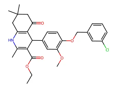 ethyl 4-{4-[(3-chlorobenzyl)oxy]-3-methoxyphenyl}-2,7,7-trimethyl-5-oxo-1,4,5,6,7,8-hexahydro-3-quinolinecarboxylate structure