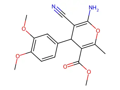 methyl 6-amino-5-cyano-4-(3,4-dimethoxyphenyl)-2-methyl-4H-pyran-3-carboxylate structure