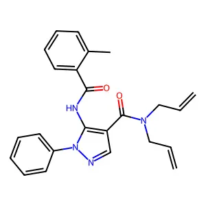5-[(2-methylbenzoyl)amino]-1-phenyl-N,N-bis(prop-2-enyl)pyrazole-4-carboxamide structure