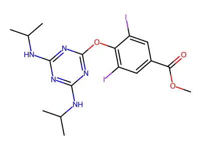 Methyl 4-[[4,6-bis[(1-methylethyl)amino]-1,3,5-triazin-2-yl]oxy]-3,5-diiodobenzoate structure