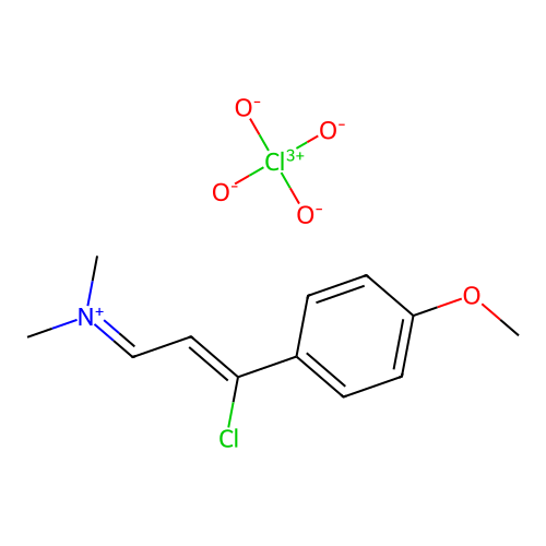 [3-Chloro-3-(4-methoxyphenyl)prop-2-enylidene]-dimethylazanium perchlorate structure