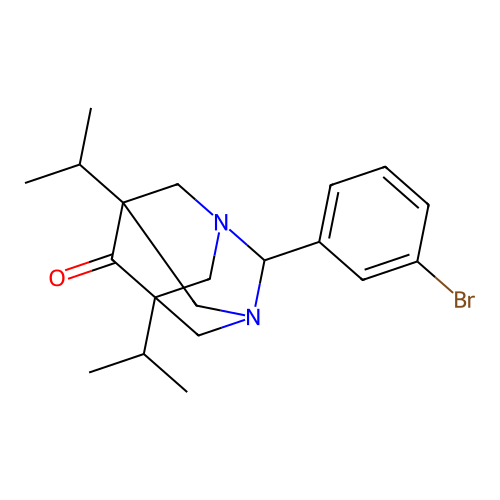 (1r,5R,7S)-2-(3-bromophenyl)-5,7-diisopropyl-1,3-diazaadamantan-6-one structure