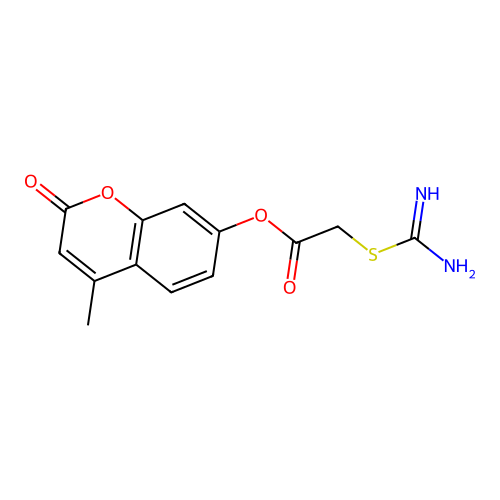 4-methyl-2-oxo-2H-chromen-7-yl (carbamimidoylsulfanyl)acetate structure