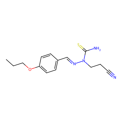 1-(2-cyanoethyl)-1-[(E)-(4-propoxyphenyl)methylideneamino]thiourea structure