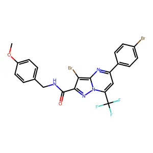 3-bromo-5-(4-bromophenyl)-N-(4-methoxybenzyl)-7-(trifluoromethyl)pyrazolo[1,5-a]pyrimidine-2-carboxamide structure