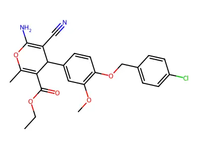 ethyl 6-amino-4-{4-[(4-chlorobenzyl)oxy]-3-methoxyphenyl}-5-cyano-2-methyl-4H-pyran-3-carboxylate structure