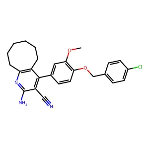 2-amino-4-[4-[(4-chlorophenyl)methoxy]-3-methoxyphenyl]-5,6,7,8,9,10-hexahydrocycloocta[b]pyridine-3-carbonitrile structure