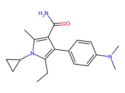 1-Cyclopropyl-4-[4-(dimethylamino)phenyl]-5-ethyl-2-methylpyrrole-3-carboxamide structure