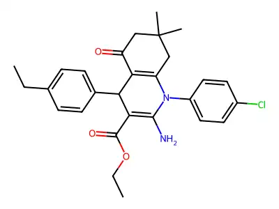 ethyl 2-amino-1-(4-chlorophenyl)-4-(4-ethylphenyl)-7,7-dimethyl-5-oxo-1,4,5,6,7,8-hexahydro-3-quinolinecarboxylate structure