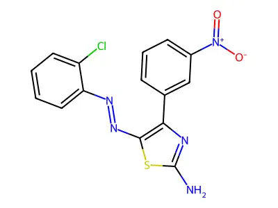 (5E)-5-[2-(2-Chlorophenyl)hydrazinylidene]-4-(3-nitrophenyl)-1,3-thiazol-2(5H)-imine structure