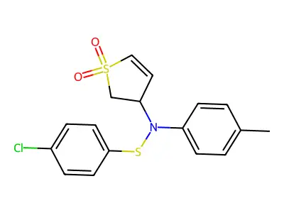 3-(((4-Chlorophenyl)thio)(p-tolyl)amino)-2,3-dihydrothiophene 1,1-dioxide structure