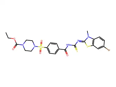 ethyl 4-[4-[(6-bromo-3-methyl-1,3-benzothiazol-2-ylidene)carbamothioylcarbamoyl]phenyl]sulfonylpiperazine-1-carboxylate structure