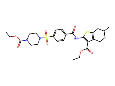 ethyl 4-((4-((3-(ethoxycarbonyl)-6-methyl-4,5,6,7-tetrahydrobenzo[b]thiophen-2-yl)carbamoyl)phenyl)sulfonyl)piperazine-1-carboxylate structure