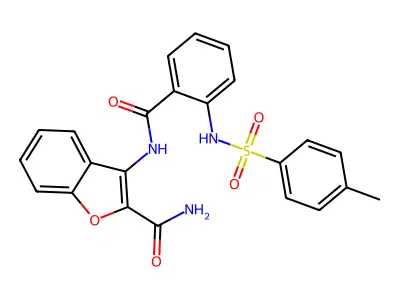 3-[[2-[(4-Methylphenyl)sulfonylamino]benzoyl]amino]-1-benzofuran-2-carboxamide structure