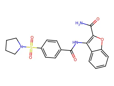 3-(4-(Pyrrolidin-1-ylsulfonyl)benzamido)benzofuran-2-carboxamide structure