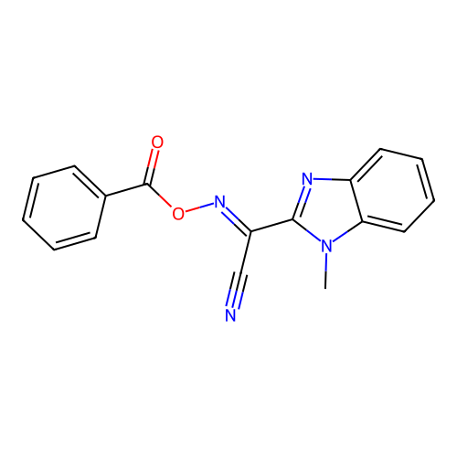 (E)-N-(benzoyloxy)-1-methyl-1H-benzo[d]imidazole-2-carbimidoyl cyanide structure