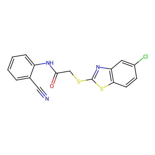 2-[(5-chloro-1,3-benzothiazol-2-yl)sulfanyl]-N-(2-cyanophenyl)acetamide structure