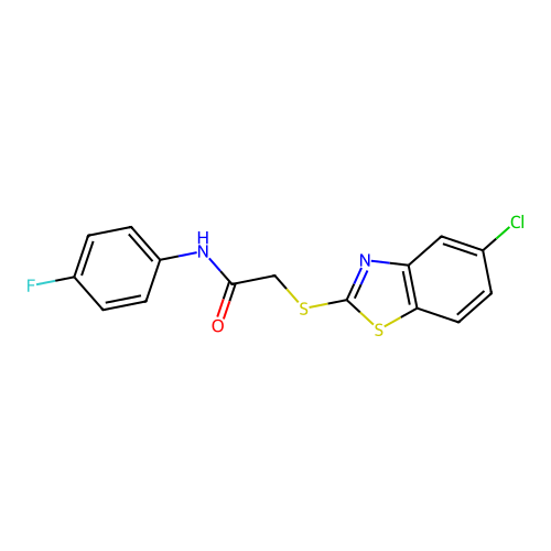 2-[(5-chloro-1,3-benzothiazol-2-yl)sulfanyl]-N-(4-fluorophenyl)acetamide structure