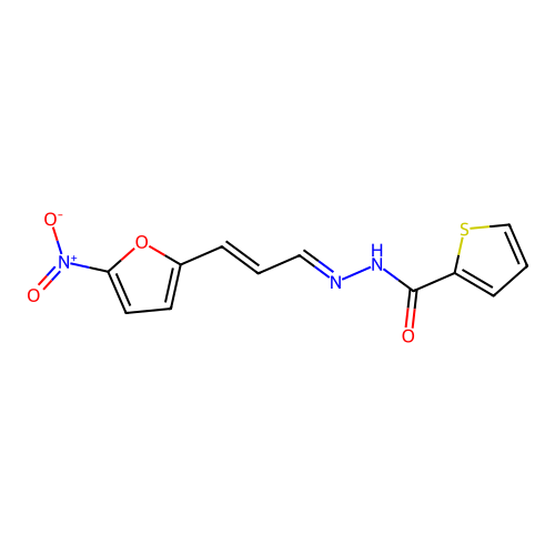 2-Thiophenecarboxylic acid, (3-(5-nitro-2-furanyl)-2-propenylidene)hydrazide structure