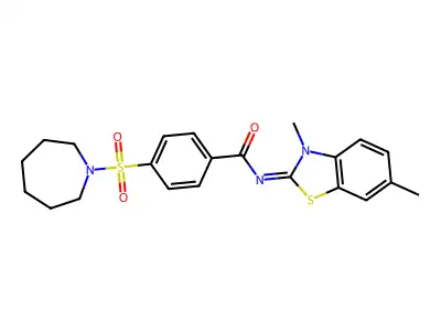 4-(azepan-1-ylsulfonyl)-N-(3,6-dimethyl-1,3-benzothiazol-2-ylidene)benzamide structure