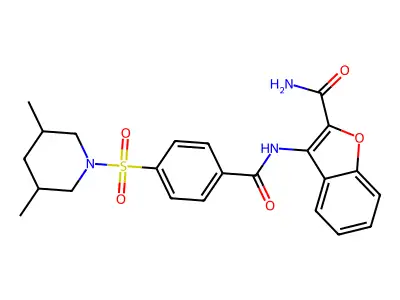 3-(4-((3,5-Dimethylpiperidin-1-yl)sulfonyl)benzamido)benzofuran-2-carboxamide structure