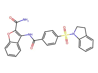 3-(4-(Indolin-1-ylsulfonyl)benzamido)benzofuran-2-carboxamide structure