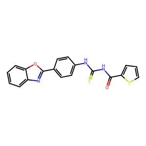 N-((4-(benzo[d]oxazol-2-yl)phenyl)carbamothioyl)thiophene-2-carboxamide structure