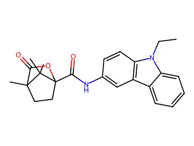 N-(9-ethyl-9H-carbazol-3-yl)-4,7,7-trimethyl-3-oxo-2-oxabicyclo[2.2.1]heptane-1-carboxamide structure