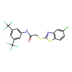 N-[3,5-bis(trifluoromethyl)phenyl]-2-[(5-chloro-1,3-benzothiazol-2-yl)sulfanyl]acetamide structure