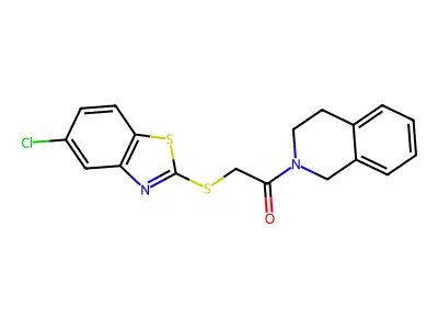 2-[(5-chloro-1,3-benzothiazol-2-yl)sulfanyl]-1-(3,4-dihydro-1H-isoquinolin-2-yl)ethanone structure