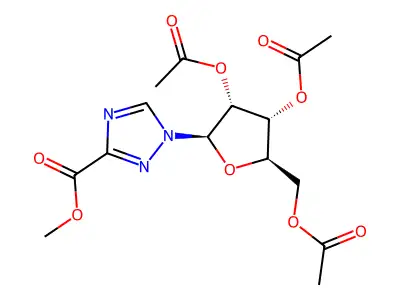 methyl 1-{3,4-bis(acetyloxy)-5-[(acetyloxy)methyl]tetrahydrofuran-2-yl}-1H-1,2,4-triazole-3-carboxylate structure