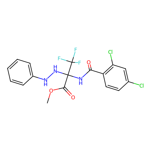 Methyl 2-[(2,4-dichlorobenzoyl)amino]-3,3,3-trifluoro-2-(2-phenylhydrazinyl)propanoate structure