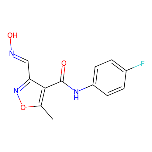 N-(4-fluorophenyl)-3-(hydroxyiminomethyl)-5-methyl-1,2-oxazole-4-carboxamide structure
