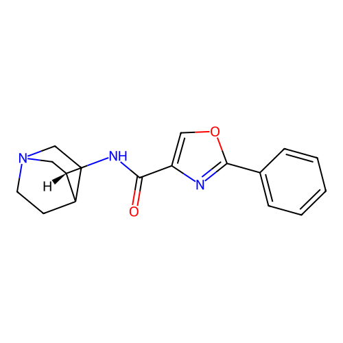 N-[(3R)-1-azabicyclo[2.2.2]octan-3-yl]-2-phenyl-1,3-oxazole-4-carboxamide structure