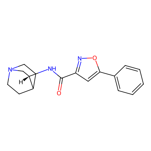 N-[(3R)-1-azabicyclo[2.2.2]octan-3-yl]-5-phenyl-1,2-oxazole-3-carboxamide structure