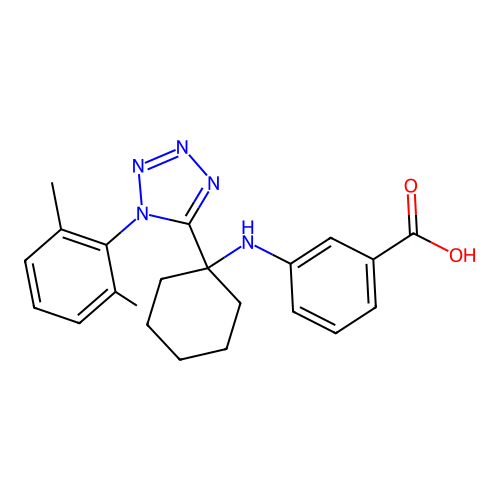 3-({1-[1-(2,6-dimethylphenyl)-1H-tetrazol-5-yl]cyclohexyl}amino)benzoic acid structure