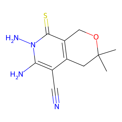 6,7-diamino-3,3-dimethyl-8-thioxo-3,4,7,8-tetrahydro-1H-pyrano[3,4-c]pyridine-5-carbonitrile structure