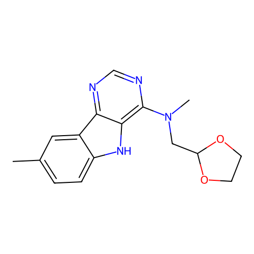 N-((1,3-dioxolan-2-yl)methyl)-N,8-dimethyl-5H-pyrimido[5,4-b]indol-4-amine structure