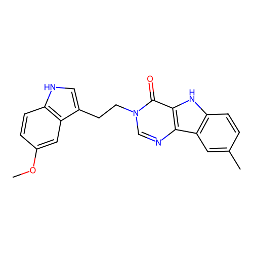 3-(2-(5-methoxy-1H-indol-3-yl)ethyl)-8-methyl-3H-pyrimido[5,4-b]indol-4(5H)-one structure