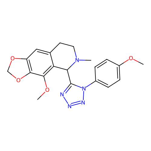 4-methoxy-5-(1-(4-methoxyphenyl)-1H-tetrazol-5-yl)-6-methyl-5,6,7,8-tetrahydro-[1,3]dioxolo[4,5-g]isoquinoline structure