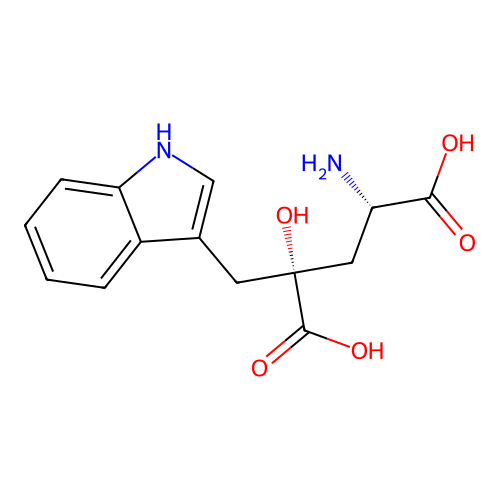 (2R,4S)-2-((1H-Indol-3-yl)methyl)-4-amino-2-hydroxypentanedioic acid structure