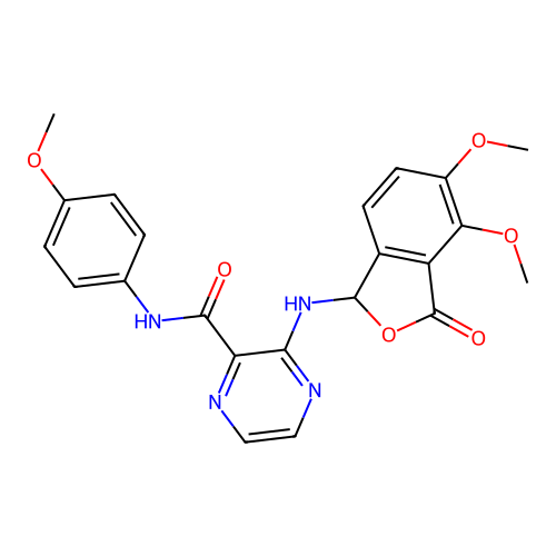 3-((4,5-dimethoxy-3-oxo-1,3-dihydroisobenzofuran-1-yl)amino)-N-(4-methoxyphenyl)pyrazine-2-carboxamide structure
