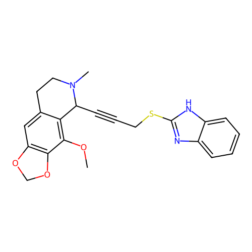5-(3-((1H-benzo[d]imidazol-2-yl)thio)prop-1-yn-1-yl)-4-methoxy-6-methyl-5,6,7,8-tetrahydro-[1,3]dioxolo[4,5-g]isoquinoline structure